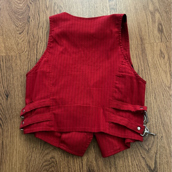 Lip Service Red Striped Vest size medium side buckles FLAWS - Picture 7 of 9